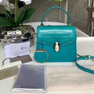 Authentic Bvlgari Serpenti Forever Top Handle in Turquoise/Green.